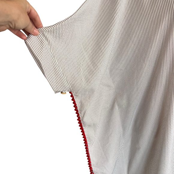 Lime Ricki grey & white pin striped women’s Caftan Red Trim & Tassles - Picture 2 of 9